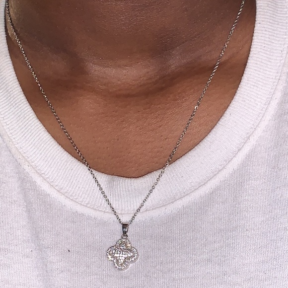 White Gold Pave Clover Necklace - Picture 3 of 6